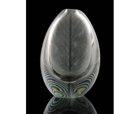 Tapio Wirkkala - Iittala - A post war glass Sulka or Feather vase of compressed ovoid form, one side comb cut in the form of 