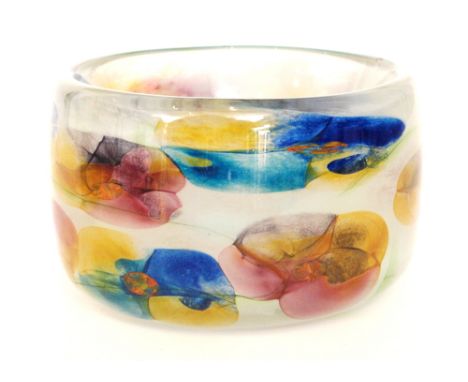 Peter Layton - London Glassblowing - A contemporary Floral glass bowl, of straight sided form internally decorated with styli