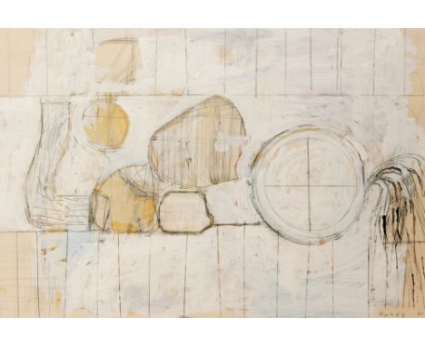 Henry Mundy (b.1919) - 'Light Going', pencil and oil wash drawing on buff paper, signed and dated '61, framed, 36cm x 54cm