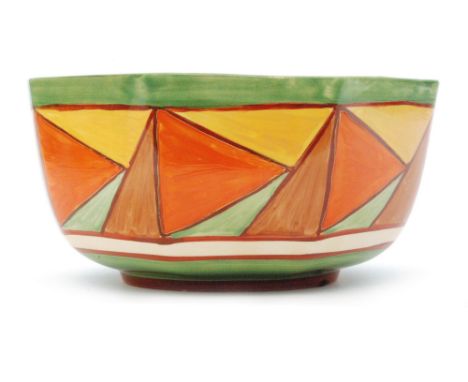 Clarice Cliff - Original Bizarre - A large octagonal fruit bowl circa 1929 hand painted with panels of interlocking triangles