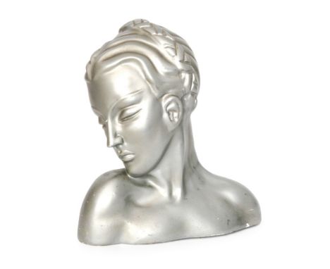 Unknown - A 1930s Art Deco plaster head and shoulders bust of a stylised lady, all in a silver finish, impressed Rd 848488, h