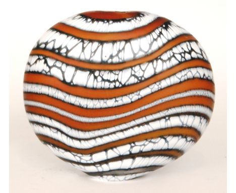 Peter Layton - London Glassblowing - A large contemporary Amber Glacier Dropper glass vase, of compressed squat ovoid form de