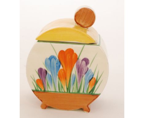 Clarice Cliff - Crocus - A Bon Jour shape preserve pot circa 1930 hand painted with crocus sprays with yellow, green and brow