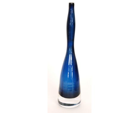 Nils Landberg - Orrefors - A post war Expo range vase of drawn double gourd form cased in clear crystal over deep blue, engra