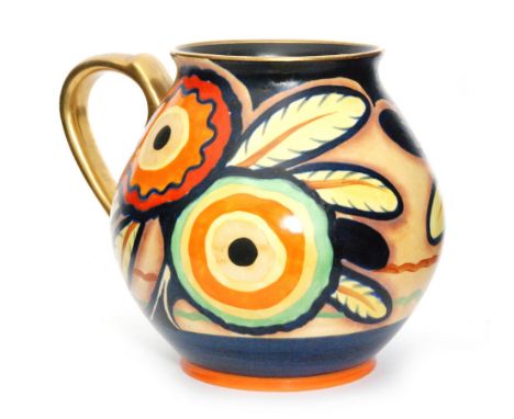 Carlton Ware - A 1930s Art Deco flower jug decorated in the Handcraft Hiawatha pattern with large stylised flowers and foliag