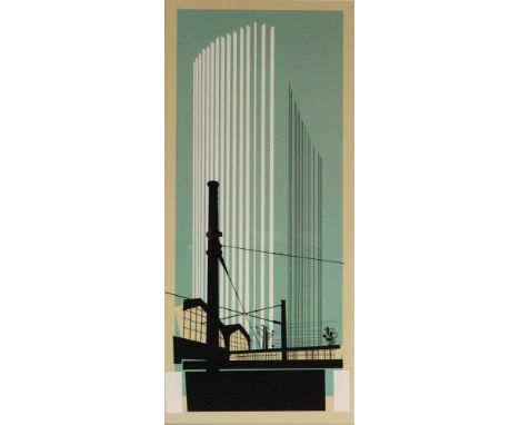 Unknown - Berlin School - A three colour hand pulled screen print depicting a Berlin train station and Potsdamer Platz in bla