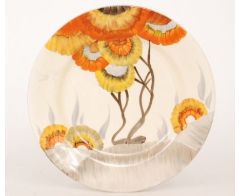 Clarice Cliff - Rhodanthe - A circular plate circa 1936 hand painted with a stylised tree landscape, script signature,  width