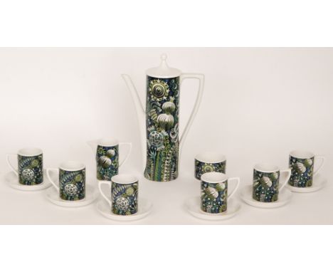 Susan William Ellis - Portmeirion - A 1960s Magic Garden pattern coffee set comprising totem coffee pot, six tall cans and sa