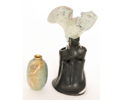 Clarice Cliff - Exotic Bird - An early A.J. Wilkinson flower block modelled as an open winged exotic bird in Oriflame glaze p
