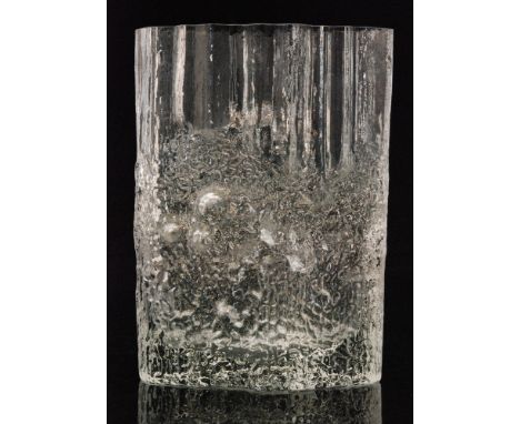 Tapio Wirkkala - Iittala - A post war clear crystal glass Pinus vase of compressed sleeve for with relief moulded textured de