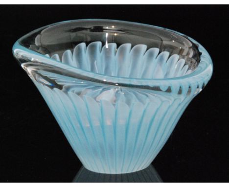 Vicke Lindstrand - Kosta - A post war glass bowl of conical form internally decorated with pale blue columns to the base with