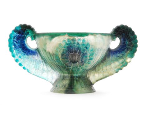 Gabriel Argy-Rousseau - An early 20th Century pate de verre glass twin handled bowl circa 1927, the tapered foot rising to th