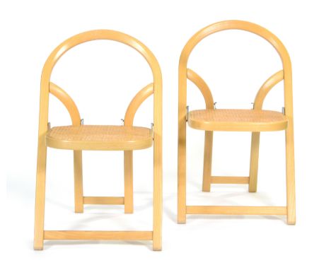 Crassevig, Italy - Four 'Arca' folding bentwood chairs with cane seats, S/D, together with original receipt, purchased in Fra