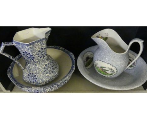 A Woods & Son Chung wash bowl and jug, together with a Copeland Spode wash bowl and jug.