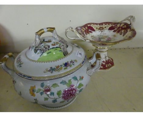 A large Spode floral decorated double handled soup tureen, together with a further late 19th/early 20th Century English flora