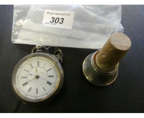 A mixed lot comprising a silver cased pocket watch, signed Skarratt Worcester, together with a silver topped decanter stopper