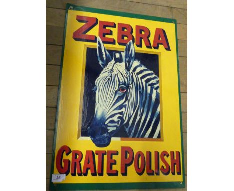 A reproduction enamel sign Zebra Grate Polish.