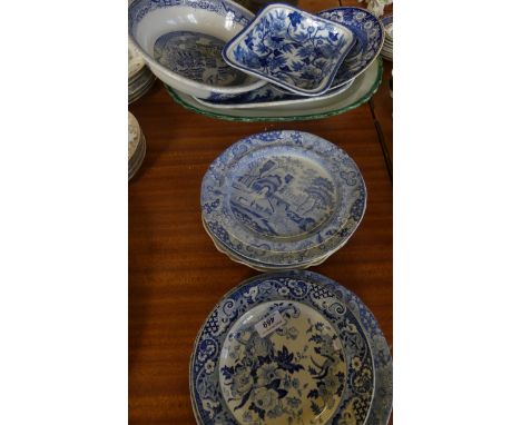 A collection of various 19th Century and later blue and white china wares to include meat plate, dinner plate, serving bowls 
