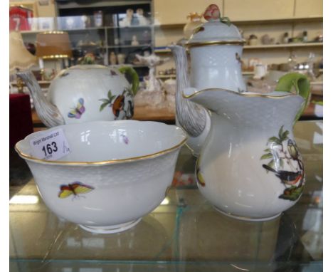 A 20th Century Hungarian Herend porcelain four piece tea/coffee service, decorated with birds and butterflies.   CONDITION RE