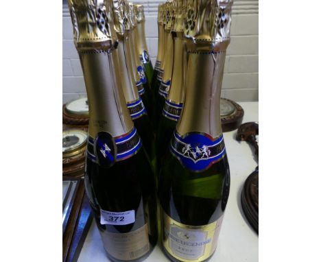 Twelve bottles of assorted sparkling wine.