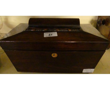 A 19th Century rosewood sarcophagus formed tea caddy with three section interior. 