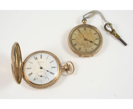 AN 18CT. GOLD OPEN FACED POCKET WATCH the foliate engraved dial with Roman numerals, metal inner case, foliate engraved and c
