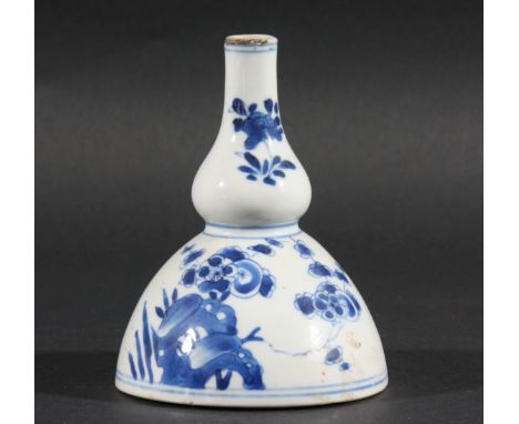 CHINESE 'BATAVIAN' WINE FUNNEL, Kangxi style, blue painted with flowers growing from rocks, height 13cm
