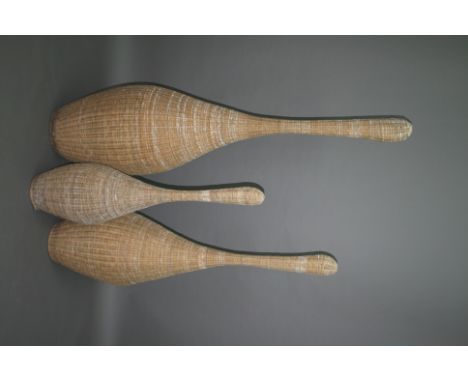 JASPER CONRAN - 3 LARGE FLOOR LAMPS 3 wicker lamps of large size (Bolla Ratan Model) each with a fitted light bulb inside. La