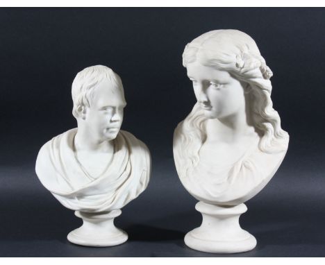 SUMMER, A COPELAND PARIAN BUST, published April 1870, height 32cm; toegther with Sir Walter Scott, a Worcester parian bust, h