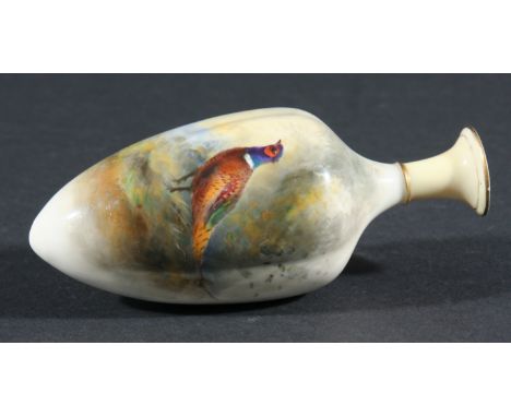 ROYAL WORCESTER VASE, by Jas Stinton, of amphora form, painted with a cock pheasant, height 12cm