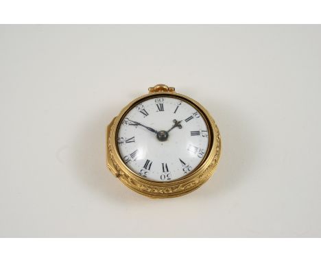A 18TH CENTURY GOLD PAIR CASED POCKET WATCH the white enamel dial with Roman numerals and Arabic minutes, the movement signed