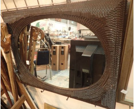 Brown tramp ware mirror 63 x 51 cm