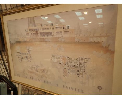 Large architectural print A Villa for a Painter original by KK Arai Harvard University 1929 97 x 60 cm
