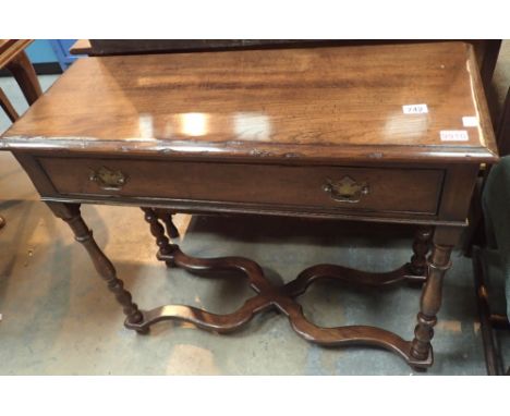 Oak console table with drawer and turned legs