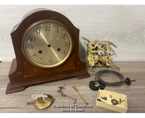 *ANTIQUE INLAID DIMRA 14 DAY CHIME MANTLE CLOCK, IN NEED OF RESTORATION, 24CM HIGH