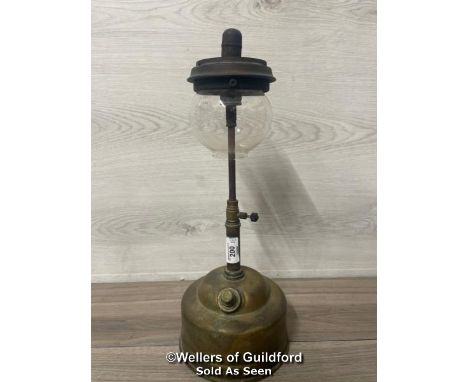 *TILLEY LAMP WITH GLASS SHADE, 45CM HIGH