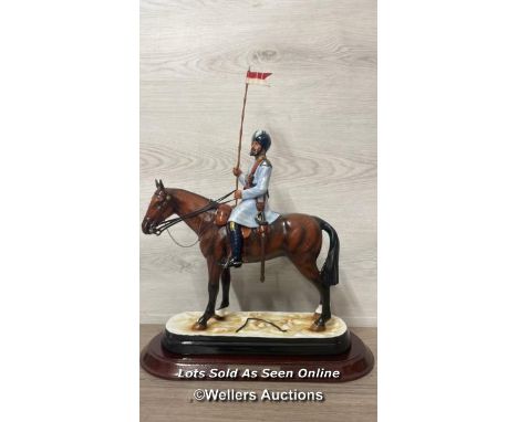 MICHAEL J SUTTY HAND PAINTED PORCELAIN FIGURE, 27TH LIGHT CAVALRY, MODEL NO.50 LIMITED EDITION OF 500, BROKEN REIN AND SCRATC