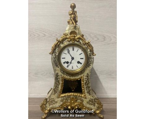 *ANTIQUE FRENCH BOULLE CLOCK RARE MOTHER OF PEARL BERGER PARIS / WITH KEY, 42CM HIGH