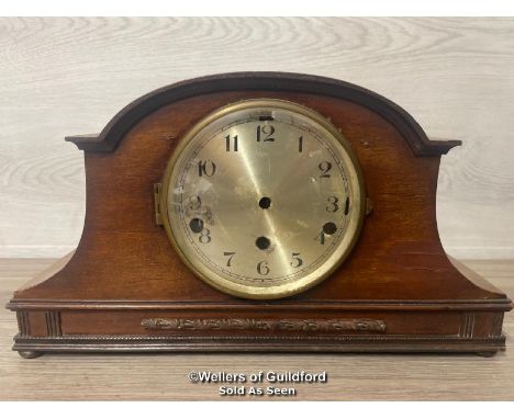 *ANTIQUE LARGE MAHOGANY DIMRA WESTMINSTER CHIME MANTLE CLOCK &amp; PENDULUM, IN NEED OF RESTORATION, 23CM HIGH
