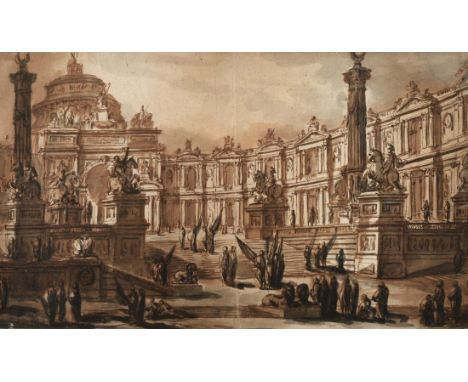 Attributed to Charles Michel- Ange Challes (1718-1778) French  A Roman architectural capriccio Signed, inscribed ''a Rome'' a