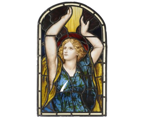Henry Holiday (1839-1927), Attributed to: A Panel, circa 1878, Stained Leaded Glass, painted with a maiden with arms stretche