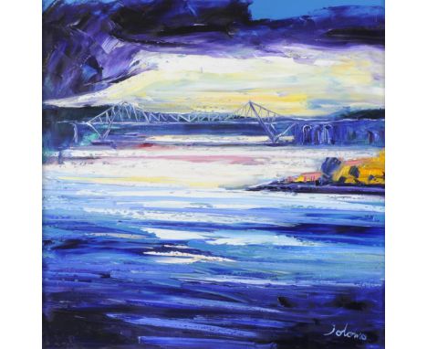 John Lowrie Morrison ''Jolomo'' (b.1948) ''Evening Light, Connel Bridge, from the Black Crofts'' Signed, inscribed verso, oil
