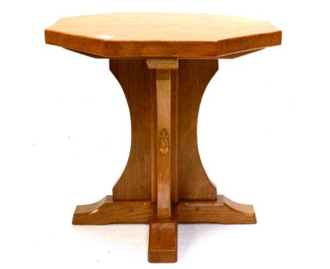 A Robert ''Mouseman'' Thompson Oak Octagonal Coffee Table, on a cruciform base, with carved mouse signature, 47.5cm high Scra