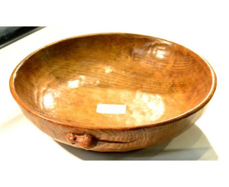 A Robert ''Mouseman'' Thompson Oak Fruit Bowl, with tooled interior and exterior, carved mouse signature to the exterior, 25c