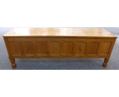 A Robert ''Mouseman'' Thompson Panelled Oak Blanket Box, on four octagonal and block feet, with carved mouse signature, 136.5