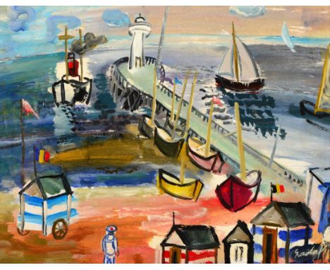 Carlos Nadal (1917-1998) Spanish  ''La Plage, Blankenberg''  Signed, signed and inscribed verso, oil on card laid onto paper,
