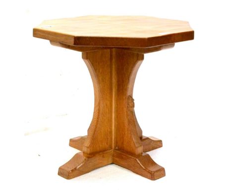 A Robert ''Mouseman'' Thompson Oak Octagonal Coffee Table, on a cruciform base, with carved mouse signature, 46.5cm high Fade
