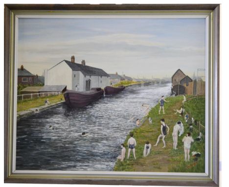 Tom Dodson (1910-1991)  ''Saturday on the Canal'' Signed, oil on canvas board, 43.5cm by 54cm   *ARR/(Droit de Suite) applies