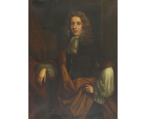 Circle of Sir John Baptist de Medina (1659-1710) Portrait of a gentleman, three-quarter length standing wearing a white lace 