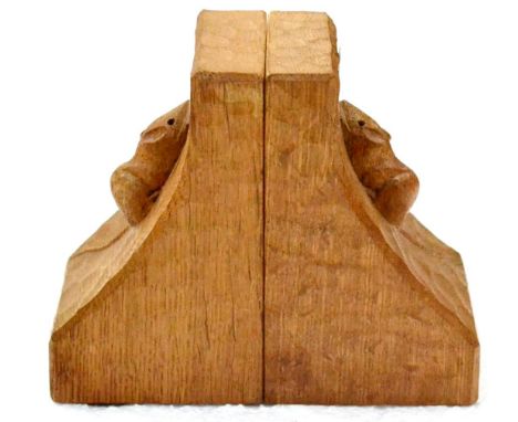 A Pair of Robert ''Mouseman'' Thompson Oak Single Mouse Bookends, each with carved mouse signature, 15.5cm  Dry. 19/01/2015